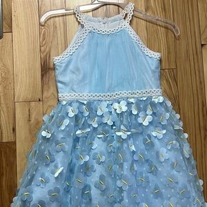 Size 10 Girls Butterfly Dress ; Light blue. Worn once